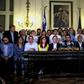 Chilean lawmakers at a press conference after reaching agreement on holding a referendum to change the constitution, a key demand of protesters during a month of violent unrest