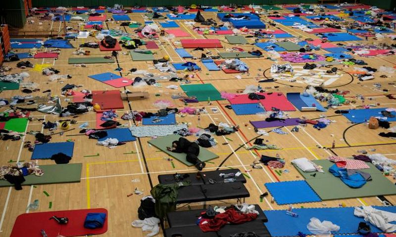 Protesters have been sleeping in a gymnasium at the beseiged PolyU campus in Hong Kong