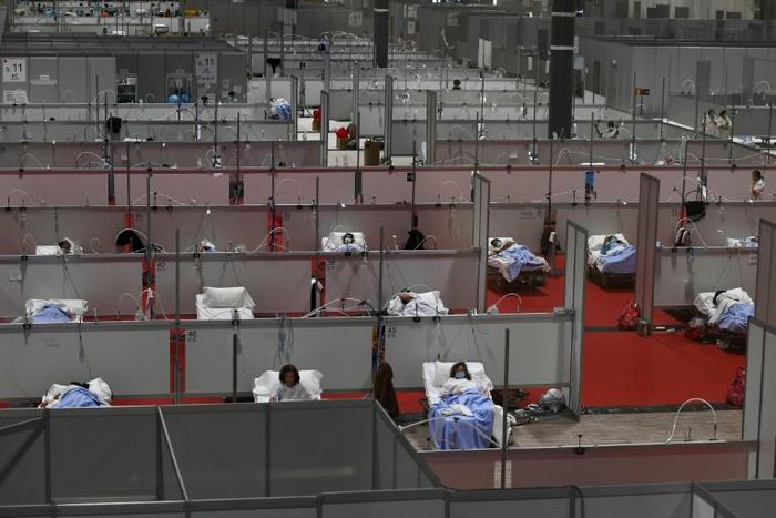 The temporary hospital for COVID-19 patients at the Ifema convention and exhibition centre in Madrid
