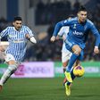 Cristiano Ronaldo (R) scored for a record-equalling 11th consecutive Serie A game against Spal.