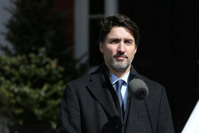 Canadian Prime Minister Justin Trudeau addresses a news conference on the coronavirus pandemic from his residence in Ottawa, where he and his family are self-isolating after his wife Sophie tested positive