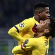 French defender Jean-Clair Todibo (right) joined Barcelona this season from Toulouse