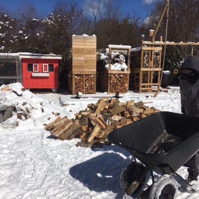The writers snowed-under home gym, being used for one of its original purposes: storing split firewood.