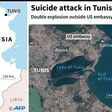 Map of central Tunis locating double explosion outside US embassy