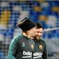 Barcelona stars Lionel Messi (R) and Antoine Griezmann train at Napoli's San Paolo stadium