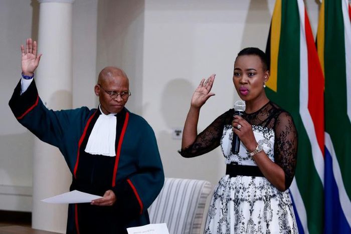South African Communications Minister Stella Ndabeni-Abrahams, pictured on May 30 last year as she was sworn into office
