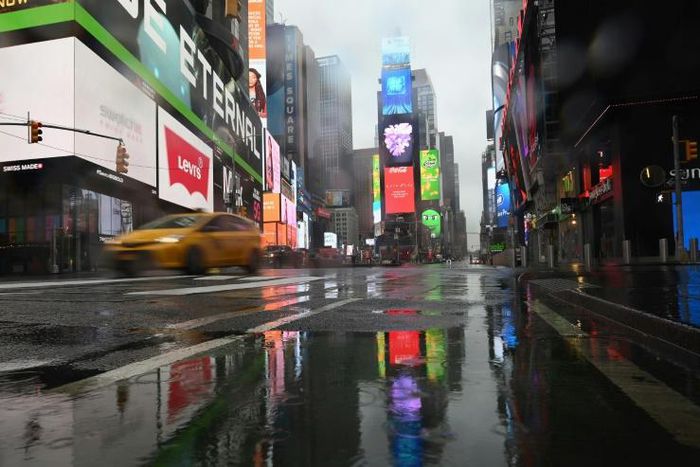 A nearly empty Times Square is seen on March 23, 2020 in New York City