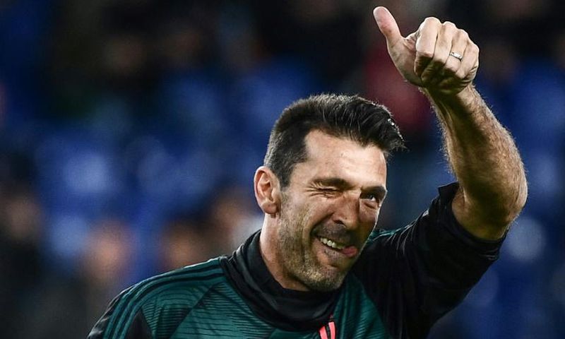 Gianluigi Buffon prior to playing his 647th Serie A game, equaling a record set by former AC Milan defender Paolo Maldini