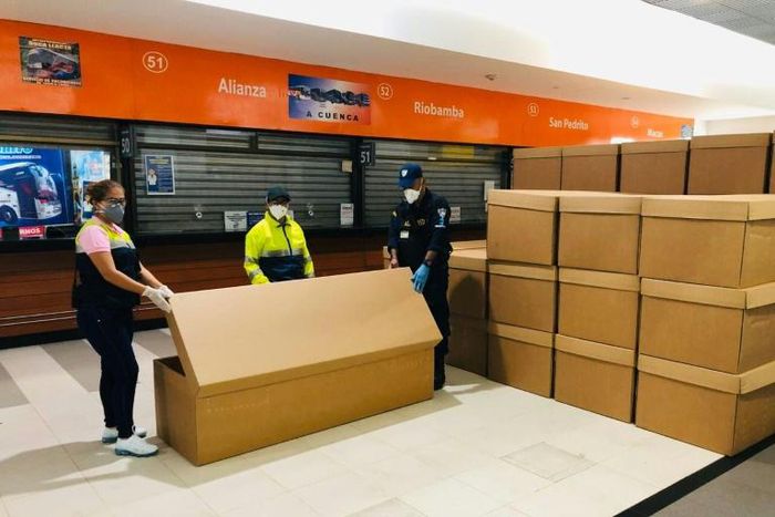 The cardboard coffins "will be a great help in providing a dignified burial for people who died during this health emergency," the Guayaquil mayor's office tweeted