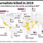 World map showing the countries where journalists were killed in 2019, according to Reporters without Borders