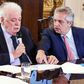 Argentina's President Alberto Fernandez (R) and Health Minister Gines Garcia at a cabinet meeting on tackling the coronavirus outbreak