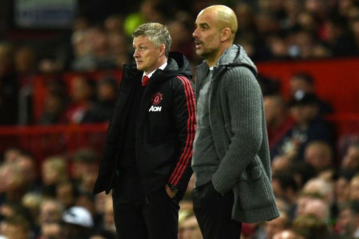 Manchester United manager Ole Gunnar Solskjaer (left) is preparing to go head to head with Manchester City boss Pep Guardiola