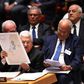 Palestinian president Mahmud Abbas holds up a map as he urges the UN Security Council to reject US President Donald Trump's Middle East plan
