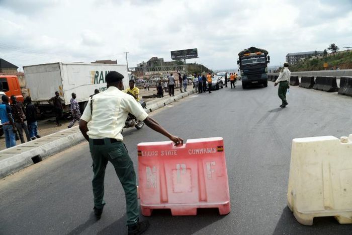 Road block: Lagos, Africa's biggest city, has been in lockdown since March 31