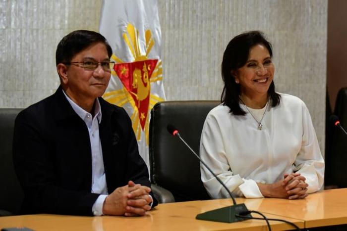 Philippine Vice-President Leni Robredo (right) with Philippine Drug Enforcement Agency (PDEA) chief Aaron Aquino in Manila