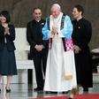 Pope Francis delighted the crowd by donning a traditional Japanese 'happi', worn for festivals