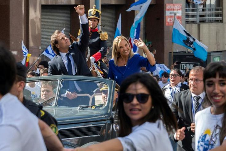 Uruguay's new President Luis Lacalle Pou (L) and Vice-President Beatriz Argimon at his inauguration in Montevideo