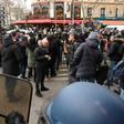 Striking workers demonstrated at the Gare de Lyon train station in Paris against the govenrment's proposed pension overhaul