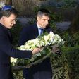 Prime Minister Marke Rutte (l) laid a wreath at the Auschwitw Never Again monument during the ceremony in Amsterdam