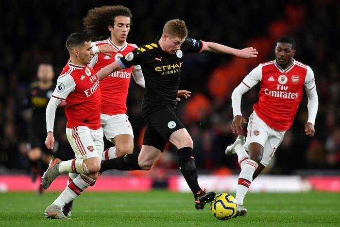 Manchester City midfielder Kevin De Bruyne scored twice in the win at Arsenal