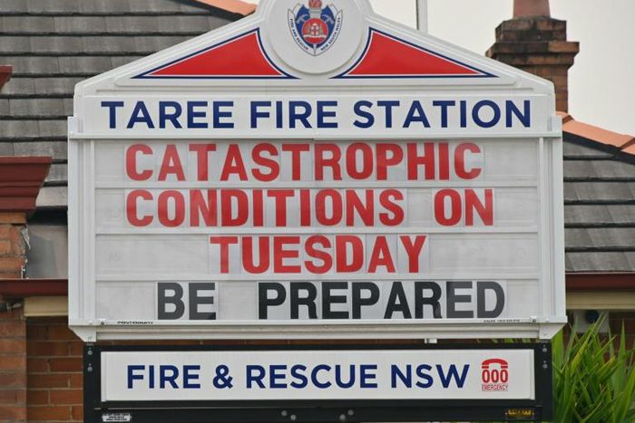 The town of Taree, 350 kilometres north of Sydney, was readying for "catastrophic" fire conditions