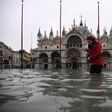 The watery scene outside St. Mark's Basilica on Wednesday