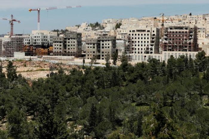 A picture taken on April 12, 2019 shows ongoing construction work at Ramat Shlomo, an Israeli settlement in the mainly Palestinian eastern sector of Jerusalem