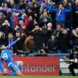Jorge Molina (right) celebrates scoring in Getafe's 3-0 win over Valencia on Saturday.