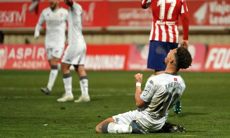 Cultural Leonesa defender Virgil Theresin celebrates
