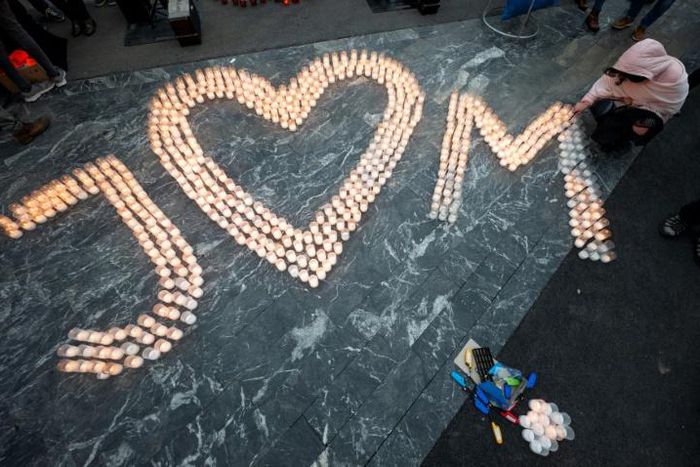 Candles were lit spellng out the love between, and for, Jan Kuciak and his fiancee Martina Kusnirova who were gunned down two years ago