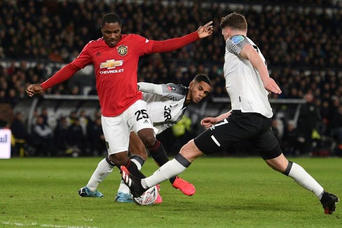 Manchester United striker Odion Ighalo scored his team's second goal against Derby