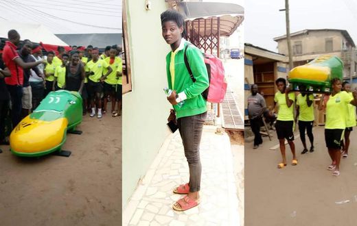Photos: Sea Lions Ladies midfielder Berekisu Tejani laid to rest in boot-shaped coffin