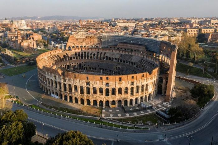 The streets of Rome around the Colosseum are deserted