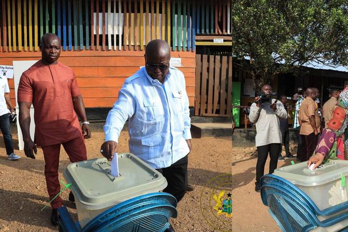 Photos show President Akufo Addo and his wife Rebecca voting at Kyebi