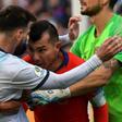 International team captain Gary Medel (second right) says Chile has more important issues to contend with than playing football matches after weeks of crisis
