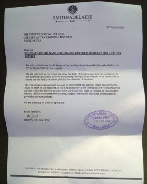 Obour’s lawyers serve Ridge Hospital letter demanding autopsy report of late father