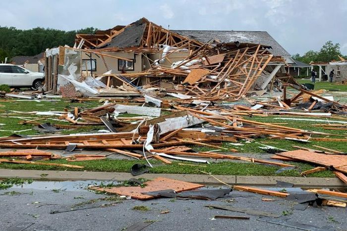 This handout photo obtained April 13, 2020 courtesy of the City of Monroe, Louisiana shows the aftermath of storm damage after tornadoes ripped through southern US states on Easter Sunday