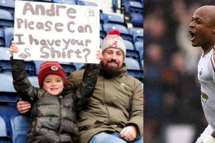 This photo of young Swansea fan asking for Andre Ayew’s jersey is so touching