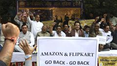 Traders protested in November 2019 against the market dominance of e-commerce giants Amazon and Flipkart
