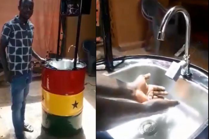 VIDEO: Ghanaian man invents solar-powered hand sensitive barrel to help fight COVID-19