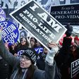 Anti-abortion activists try to disrupt a march by abortion rights activists in Washington on January 22, 2019
