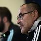 Juventus coach Maurizio Sarri (R) and forward Gonzalo Higuain speak during a press conference in Turin.