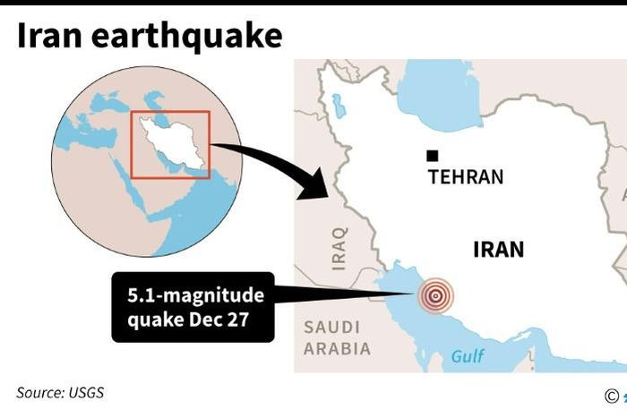 Map of Iran locating a 5.1-magnitude earthquake on Friday