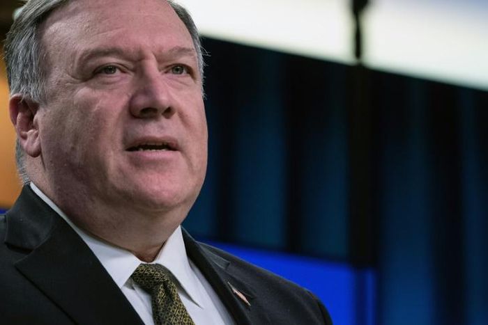 US Secretary of State Mike Pompeo speaks to reporters at the State Department