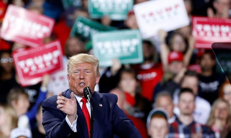 US President Donald Trump ticked off his list of enemies as he addressed supporters in Michigan