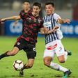 Uruguayan Mauricio Affonso (R) scored twice to give Mamelodi Sundowns victory over Maritzburg United in the South African League Cup final