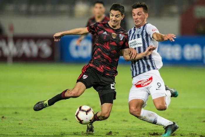 Uruguayan Mauricio Affonso (R) scored twice to give Mamelodi Sundowns victory over Maritzburg United in the South African League Cup final