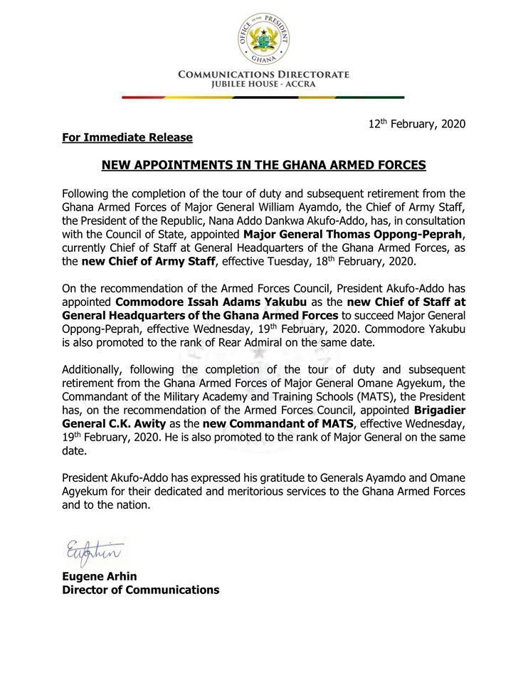 Chief of Army Staff appointment