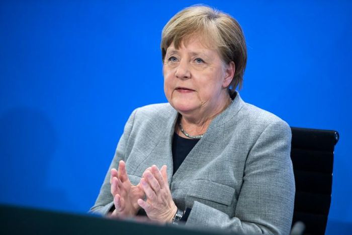 German Chancellor Angela Merkel addresses a press conference on German government's measures to avoid further spread of the novel coronavirus COVID-19, on April 15, 2020