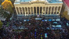 Tens of thousands of protesters gathered outside parliament on Monday